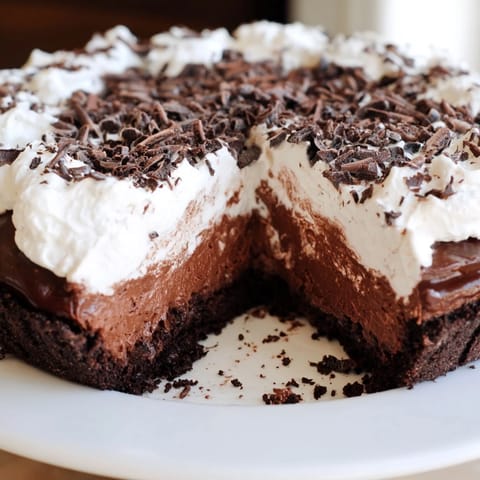 This photo features a cooling Mississippi Mud Pie, showcasing each layer's chocolate deliciousness.