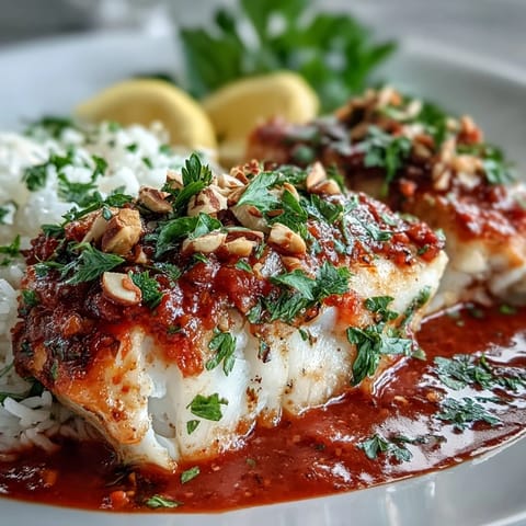 Tomato-Roasted Cod With Spiced Almonds