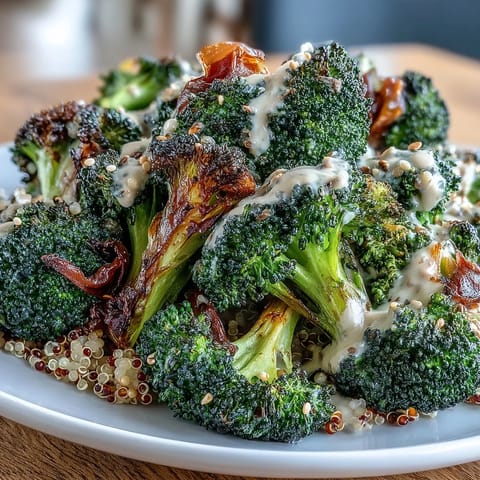 Fresh chopped parsley and avocado slices garnish a warm roasted broccoli bowl, paired with toasted sesame seeds for a nutty finish.