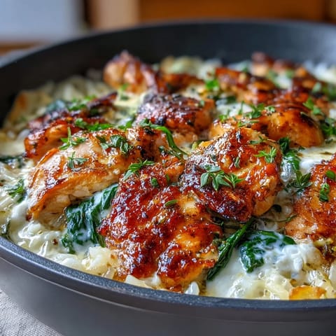 One-Pot Lemon Orzo with Chicken and Spinach in a creamy, vibrant skillet meal with tender chicken and fresh greens.