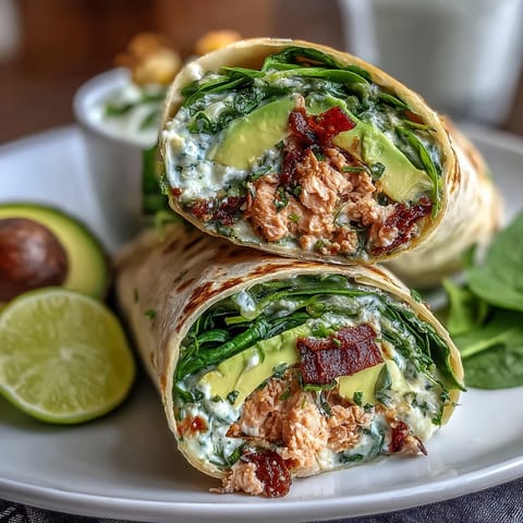 Healthy 5-ingredient avocado tuna wraps, easy to make, perfect for lunch or on-the-go.  