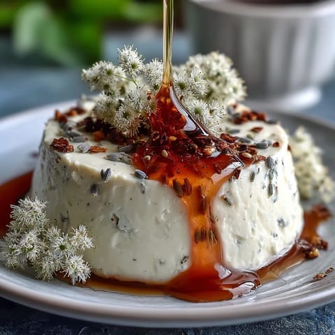 Creamy Italian panna cotta infused with lavender and sweetened with honey, served in elegant glasses for a spring dessert.