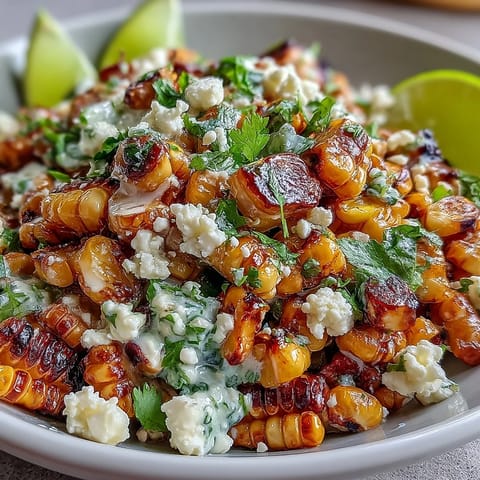 Mexican Street Corn Salad: charred corn, cotija, cilantro, lime dressing.