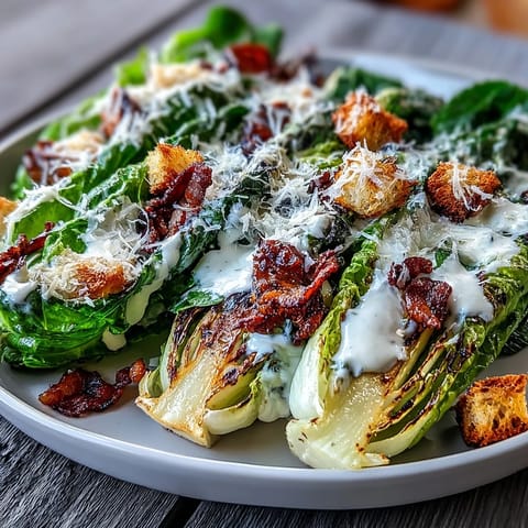 Delicious Grilled Caesar Salad featuring charred romaine, creamy dressing, and crispy croutons.
