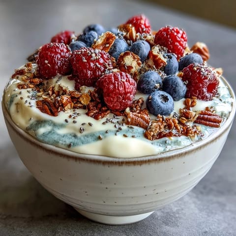 Creamy skyr protein smoothie bowl, ready for a refreshing berry and granola topping.