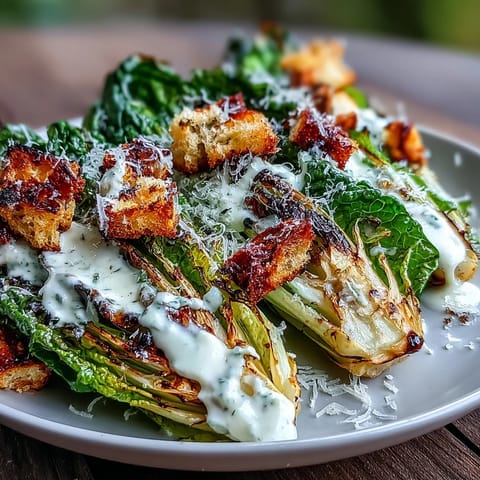 Grilled Caesar Salad with Charred Romaine, smoky and vibrant, ready to serve warm.