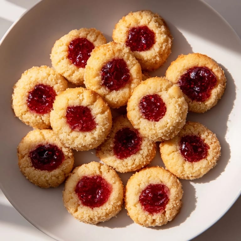 Classic thumbprint cookies, buttery and tender, with vibrant jam filling ready to enjoy.