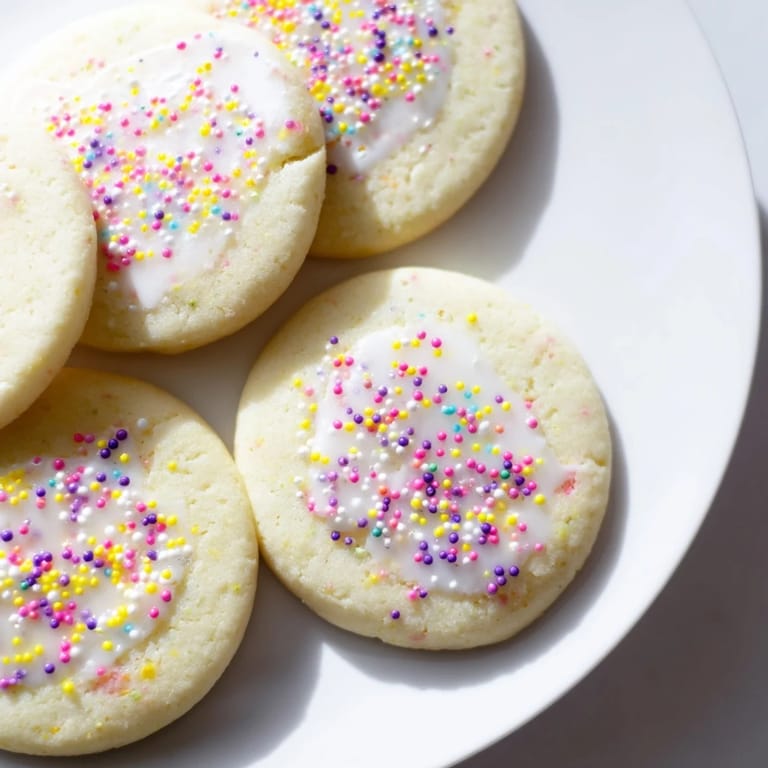 Buttery, tender sugar cookies, a delightful American dessert, alongside colorful sprinkles and frosting.