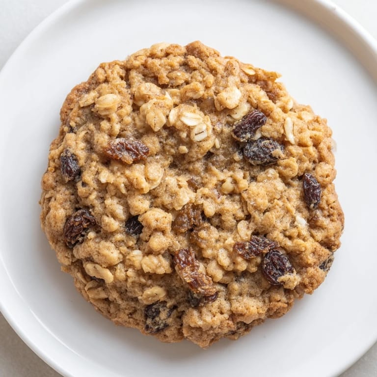 Golden-brown Oatmeal Raisin Cookies, a classic American dessert, perfect with a glass of cold milk.