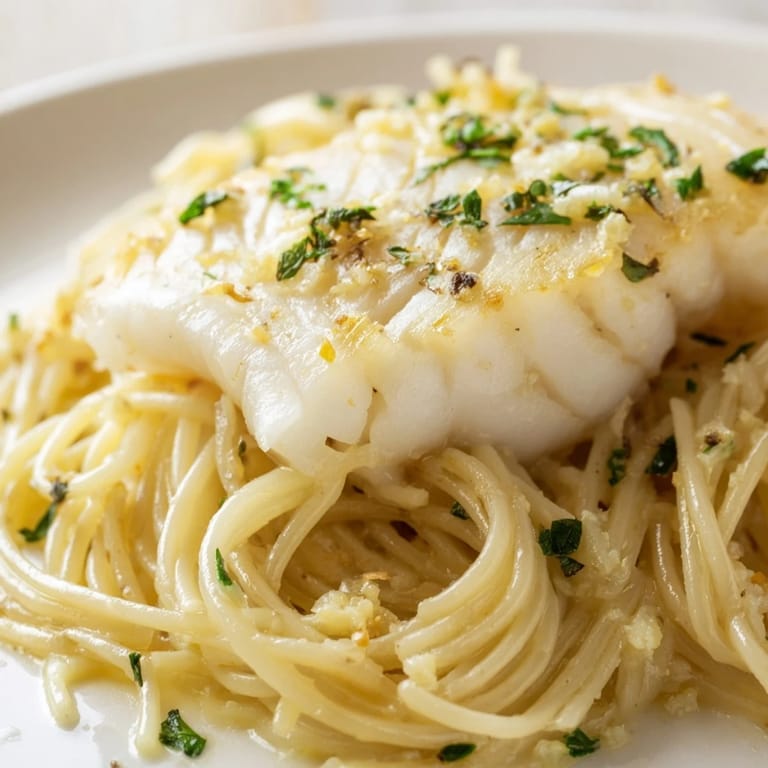 Tender white fish and al dente linguine tossed in a citrusy butter sauce, perfect for a quick dinner.