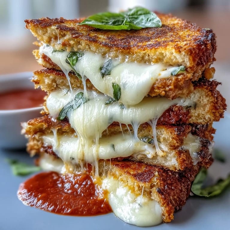 Golden Caprese Grilled Cheese Dippers ready to be dipped in warm, rich marinara sauce.