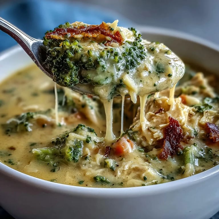 Hearty Best Chicken Broccoli Cheddar Soup topped with extra sharp cheddar in a cozy kitchen setting.
