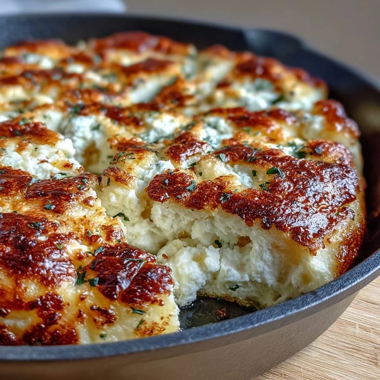 Two golden, fluffy cottage cheese flatbreads stacked on a wooden board, perfect for dipping or pizza base.