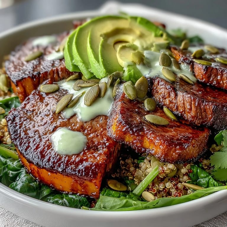 Savory butternut squash steak bowls combine quinoa, caramelized squash, and seared steak with avocado and lime dressing, perfect for a hearty weeknight dinner.