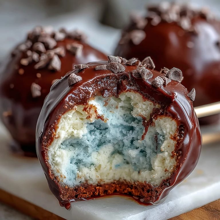 Festive spring cake pops featuring robins egg blue chocolate coating and cocoa speckles for a fun look.  