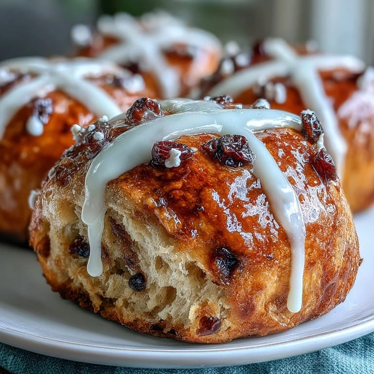 Traditional Easter buns with warm spices, currants, and a sweet orange glaze for a bright finish.