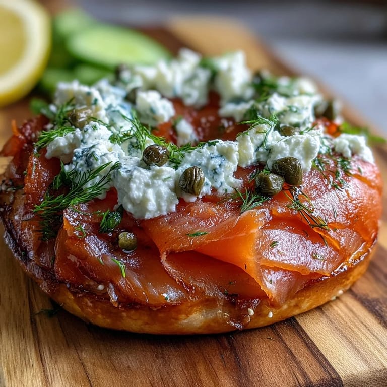 Toasted bagels and delicate smoked salmon arranged beautifully with lemon, capers, and dill for a fresh, flavorful brunch spread.