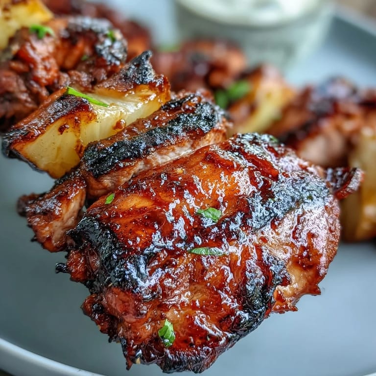 Smoky al pastor-marinated chicken grilled to perfection alongside sweet pineapple, creating a delicious balance of savory and tropical flavors.