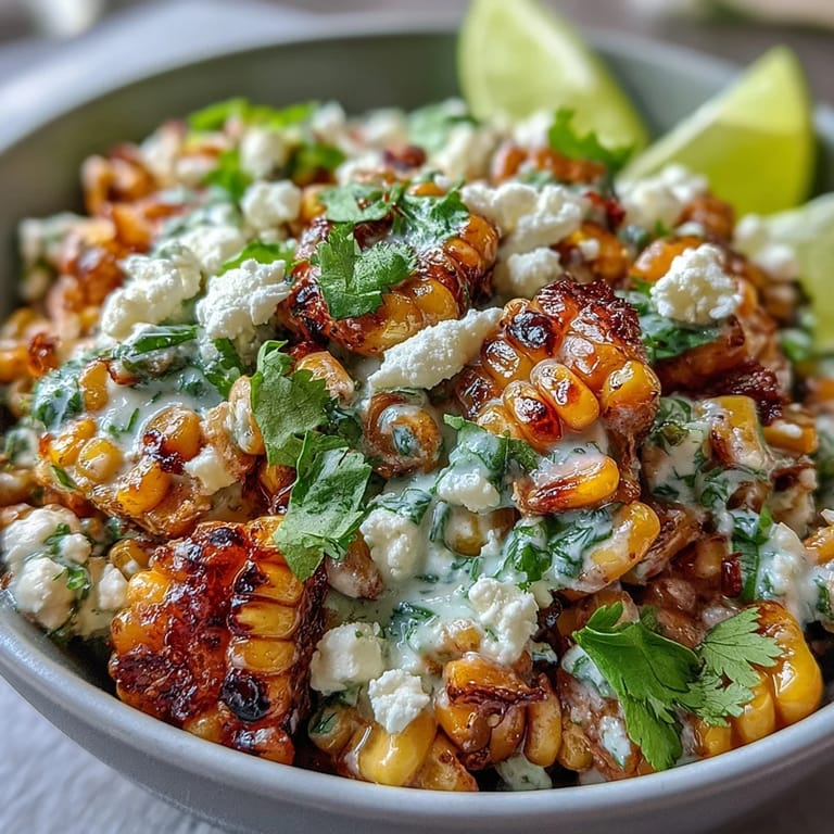 Vibrant Mexican Street Corn Salad with smoky char, creamy dressing, and cheese.