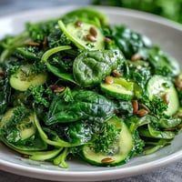 Bright, crisp Glowing Green Salad with mixed baby greens, cucumbers, and celery tossed in a zesty lemon vinaigrette.