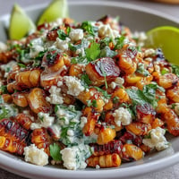 Mexican Street Corn Salad: charred corn, cotija, cilantro, lime dressing.